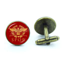 Retro Hand Made Shirt Cufflinks para Homens, Império Romano Legiões, Gem De Vidro
