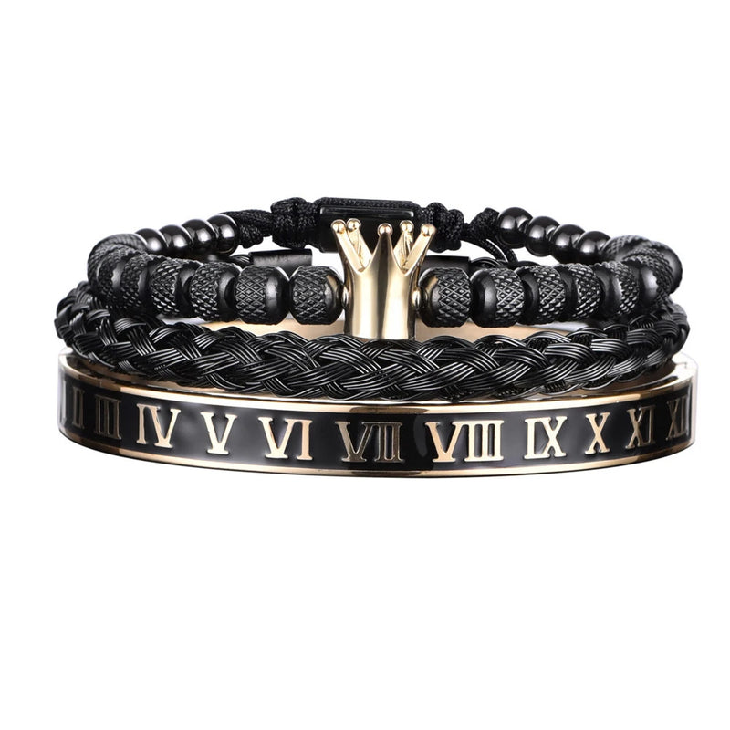 Pulseira Romana Luxo com Charme de Coroa – Estilo Imperial para Homens com Presença