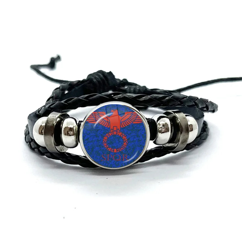 Spqr Império Romano Legiões Pulseiras De Couro Preto, Cúpula De Vidro, Multicamadas Pulseiras Trançadas, Presentes De Jóias