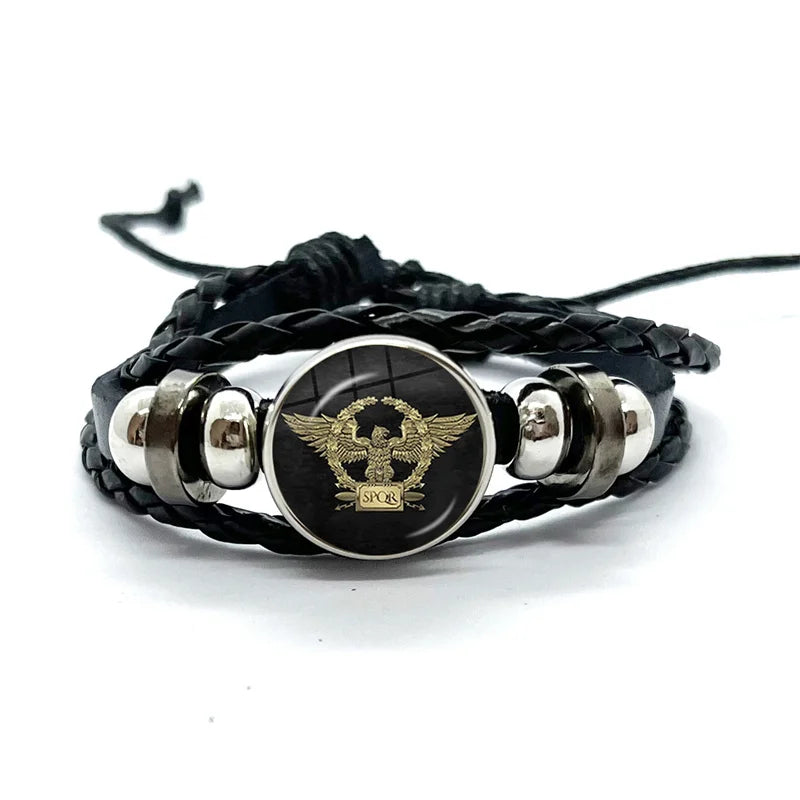 Spqr Império Romano Legiões Pulseiras De Couro Preto, Cúpula De Vidro, Multicamadas Pulseiras Trançadas, Presentes De Jóias