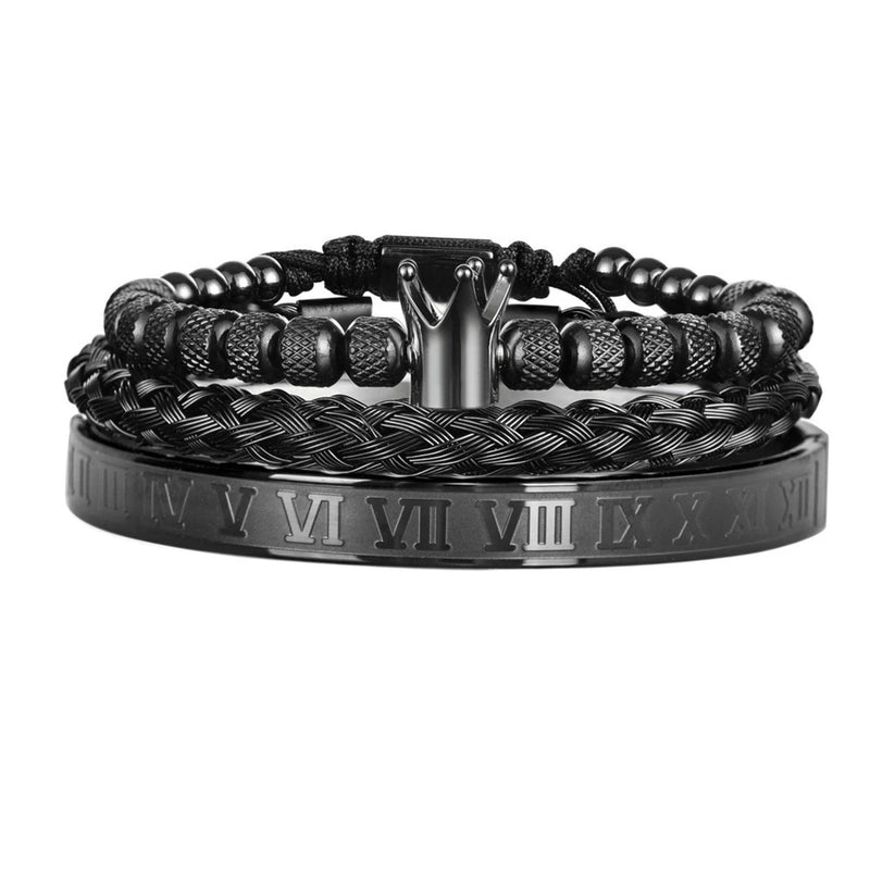 Pulseira Romana Luxo com Charme de Coroa – Estilo Imperial para Homens com Presença