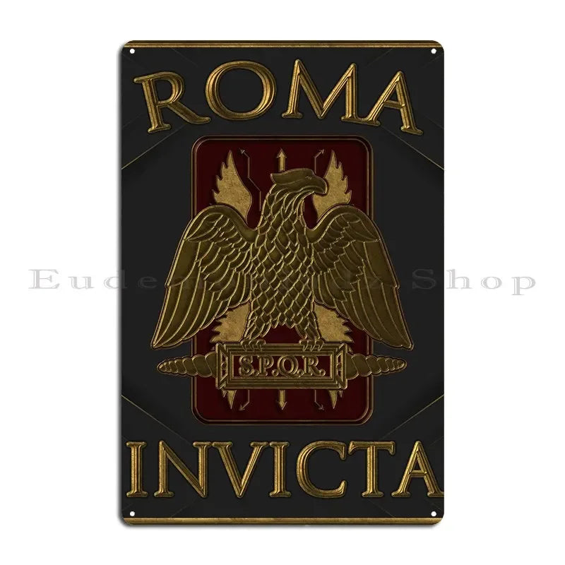 Pôster de Metal Roma Invicta – Decoração Histórica com Estilo Clássico e Autenticidade Romana