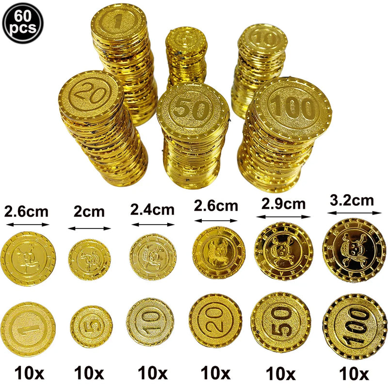 Caixa de peito de tesouro pirata, cor antiga, moedas de ouro pirata, moedas de ouro romanas, jogos de baú de tesouro, brinquedos, decorações de festa cosplay