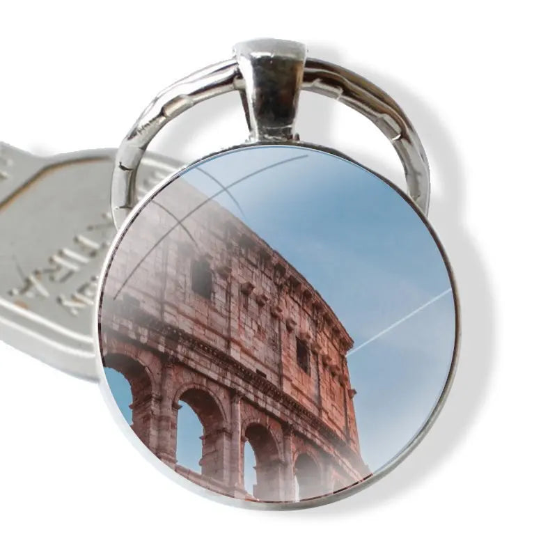 Chaveiro clássico para homens e mulheres, cabochão de vidro, pingente de metal, Coliseu, Roma, Itália