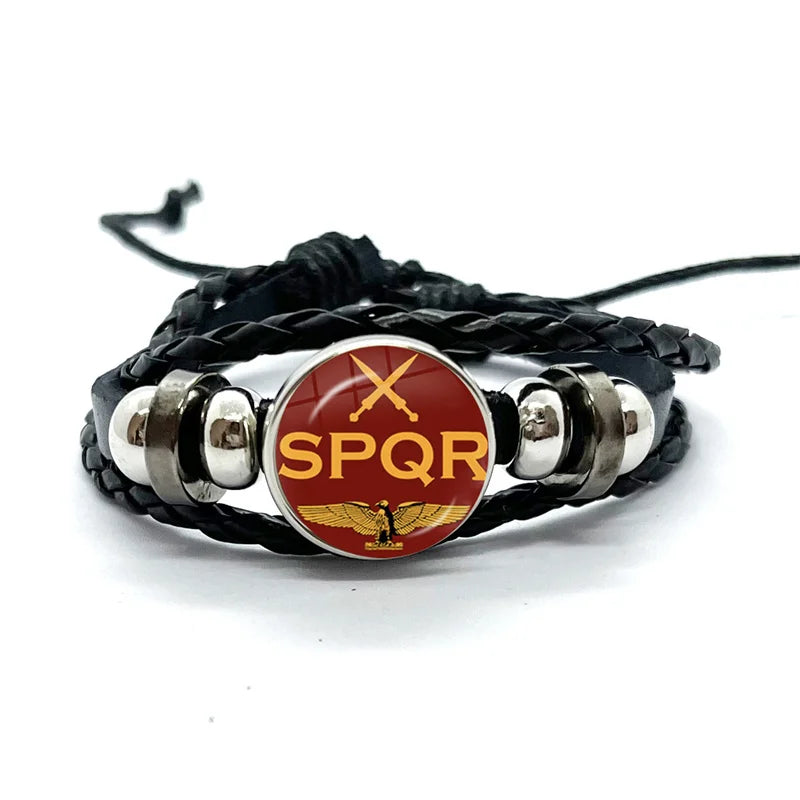 Spqr Império Romano Legiões Pulseiras De Couro Preto, Cúpula De Vidro, Multicamadas Pulseiras Trançadas, Presentes De Jóias
