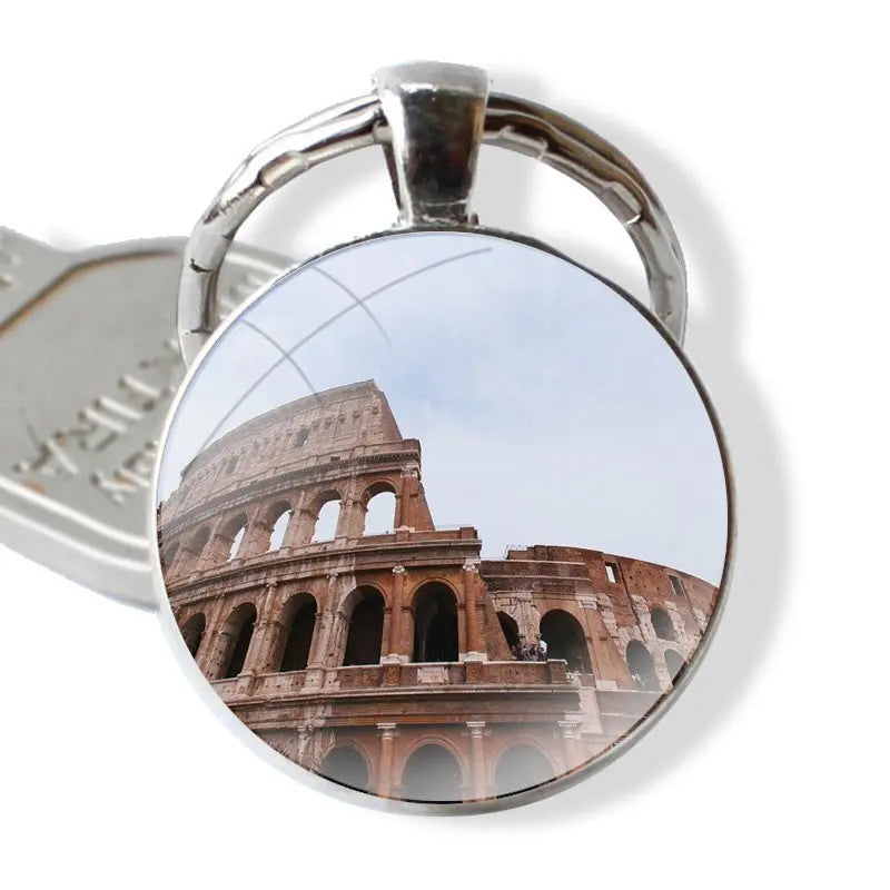 Chaveiro clássico para homens e mulheres, cabochão de vidro, pingente de metal, Coliseu, Roma, Itália