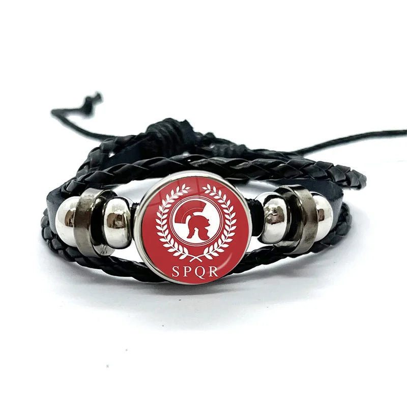 Spqr Império Romano Legiões Pulseiras De Couro Preto, Cúpula De Vidro, Multicamadas Pulseiras Trançadas, Presentes De Jóias
