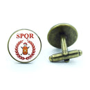 Retro Hand Made Shirt Cufflinks para Homens, Império Romano Legiões, Gem De Vidro