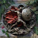 Placa Decorativa Redonda de Guerreiro Espartano em Metal – 20x20 cm, Estilo Clássico - imagem do produto