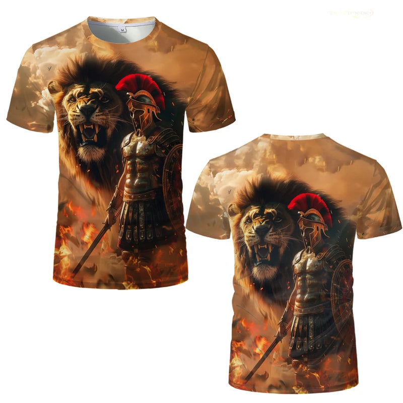 High Quality 100% Cotton Roman Gladiator Graphic T-Shirt Summer Printed Soldier Spartan T Shirt Men's Casual Unisex Kid's Tops