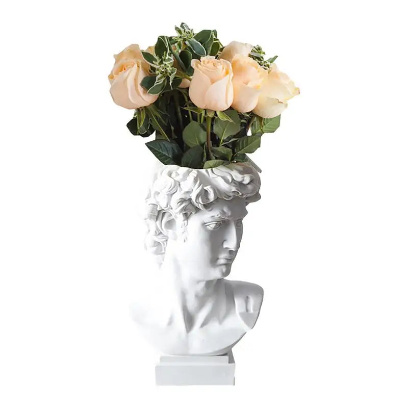 David Statue Flower Vase, estilo romano plantador, pincéis de maquiagem, porta caneta, busto grego, decoração vintage