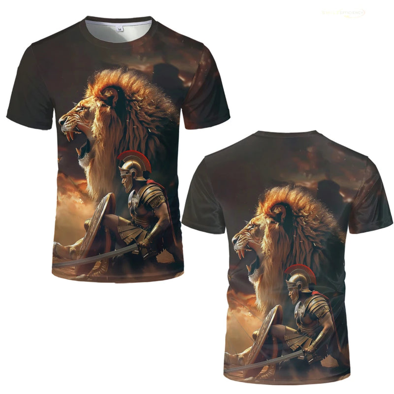 High Quality 100% Cotton Roman Gladiator Graphic T-Shirt Summer Printed Soldier Spartan T Shirt Men's Casual Unisex Kid's Tops