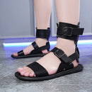 Sandália Gladiadora Masculina – Tiras com Fivela em PU | Estilo Romano para Verão