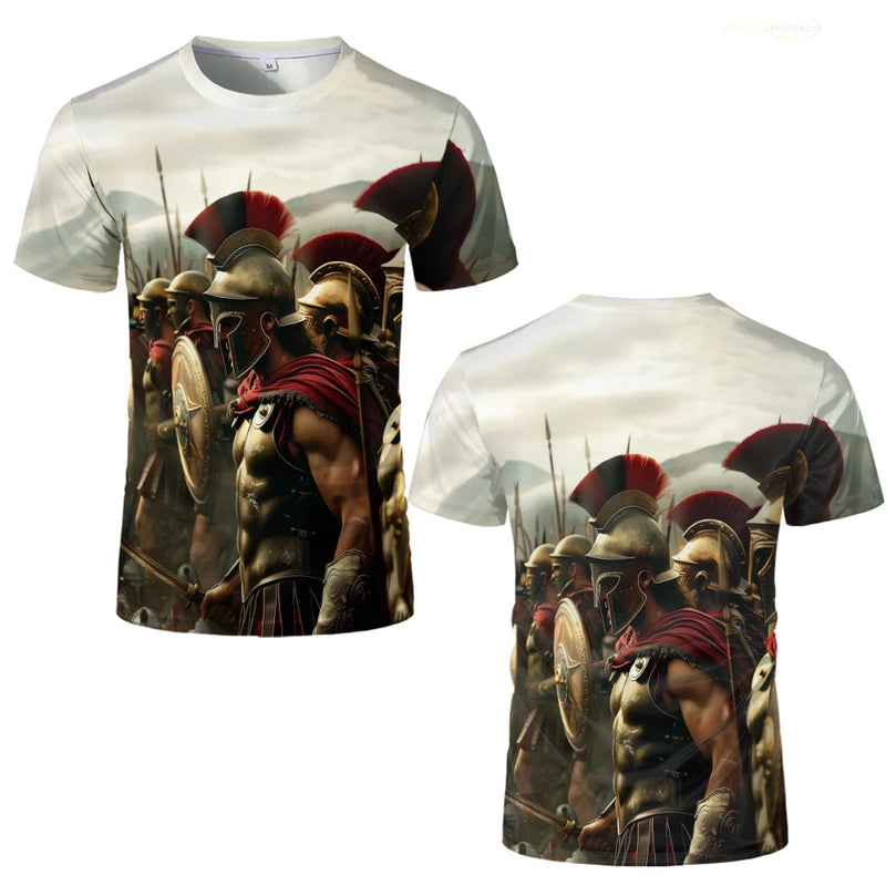 High Quality 100% Cotton Roman Gladiator Graphic T-Shirt Summer Printed Soldier Spartan T Shirt Men's Casual Unisex Kid's Tops