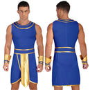 Antigo faraó egípcio vestido de cosplay com punhos para homens, Egito sacerdote role play traje, vestido sem mangas de Halloween
