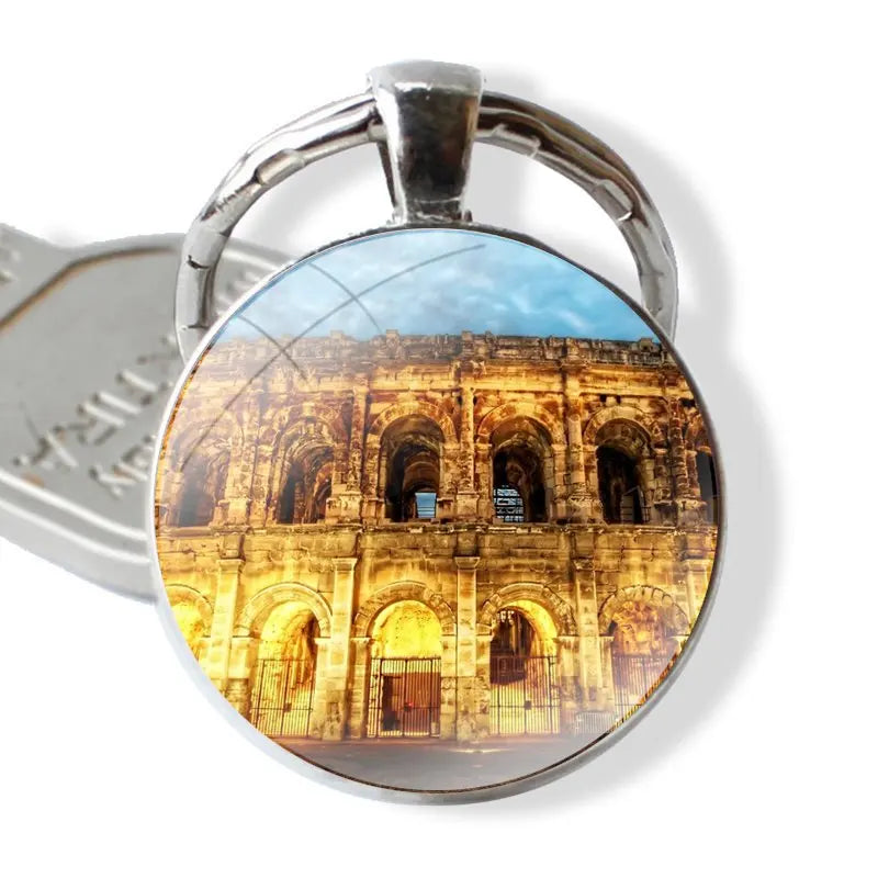 Chaveiro clássico para homens e mulheres, cabochão de vidro, pingente de metal, Coliseu, Roma, Itália