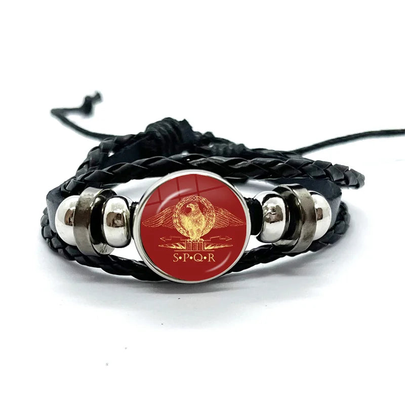 Spqr Império Romano Legiões Pulseiras De Couro Preto, Cúpula De Vidro, Multicamadas Pulseiras Trançadas, Presentes De Jóias