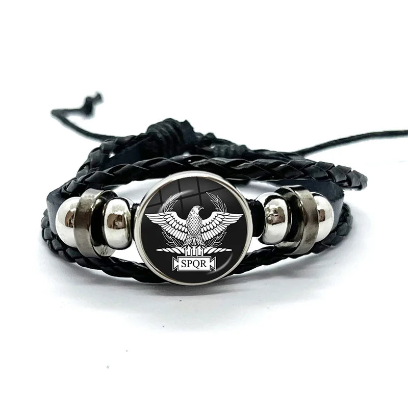 Spqr Império Romano Legiões Pulseiras De Couro Preto, Cúpula De Vidro, Multicamadas Pulseiras Trançadas, Presentes De Jóias