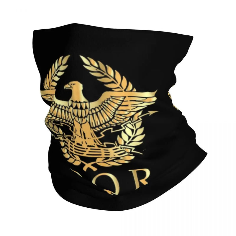 Vintage Gold Roman Emblem Bandana para Caminhadas, Neck Warmer, Gaiter Scarf, Gaiter Face Cover, Byzantine Eagle, Roma, SPQR, Inverno