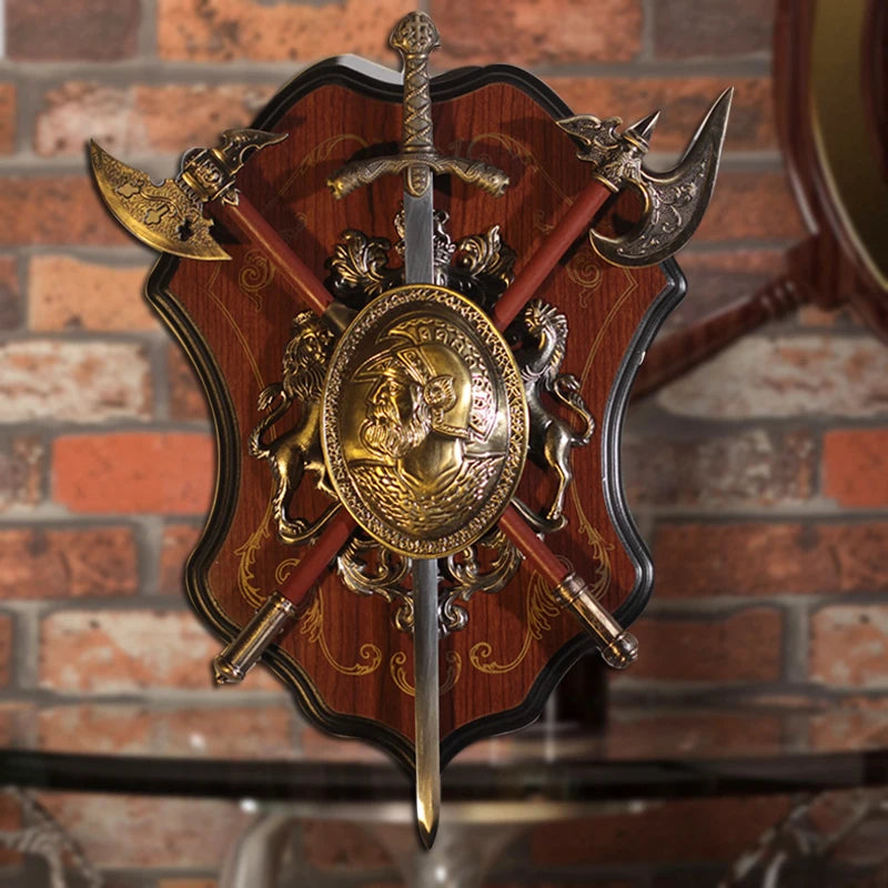 Antigo Escudo de Espada Sparta Romano, Escudo Antigo com Armadura, Leão do Machado Medieval, Decoração de Parede Pendurada, Artesanato para KTV Bar Wall, Ornamento