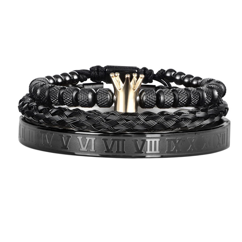 Pulseira Romana Luxo com Charme de Coroa – Estilo Imperial para Homens com Presença