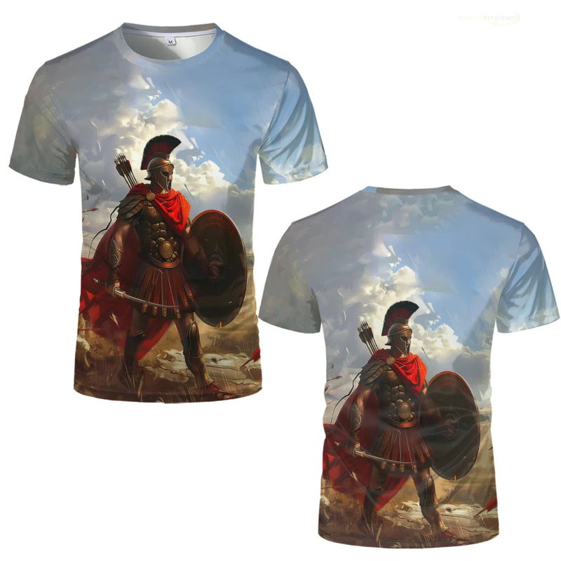 High Quality 100% Cotton Roman Gladiator Graphic T-Shirt Summer Printed Soldier Spartan T Shirt Men's Casual Unisex Kid's Tops