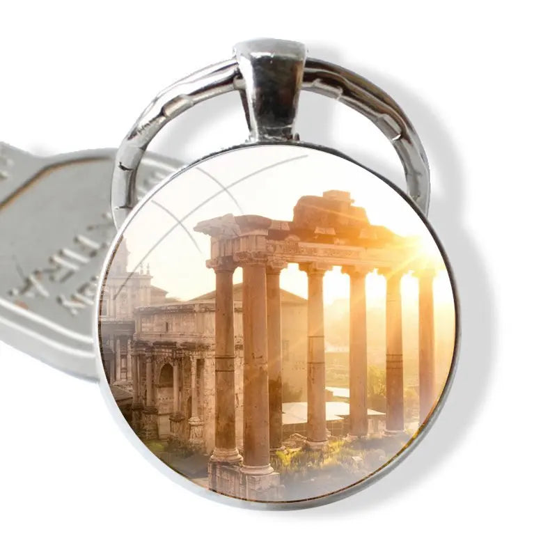 Chaveiro clássico para homens e mulheres, cabochão de vidro, pingente de metal, Coliseu, Roma, Itália