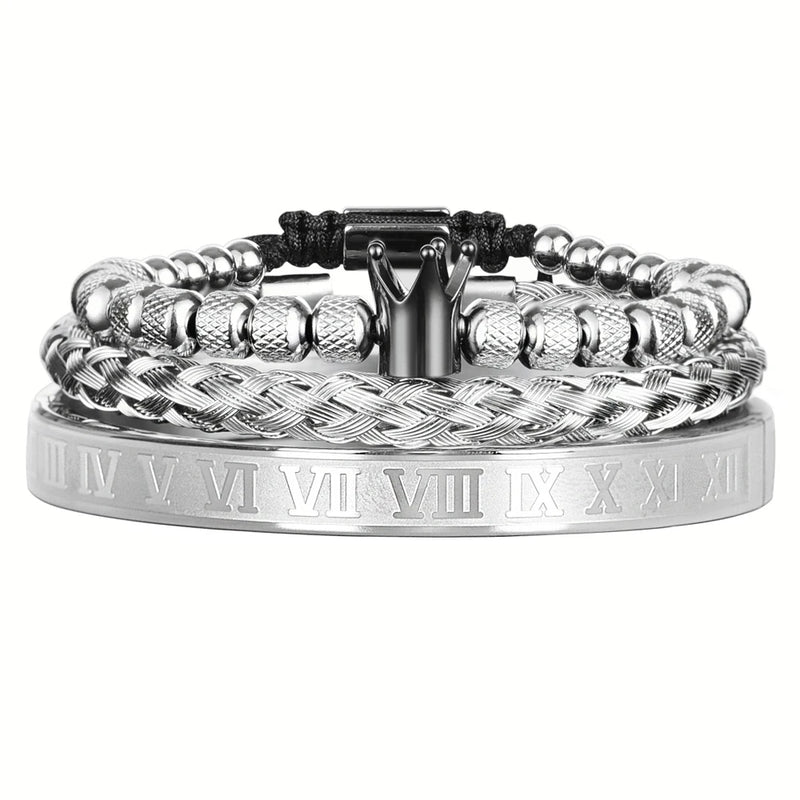 Pulseira Romana Luxo com Charme de Coroa – Estilo Imperial para Homens com Presença