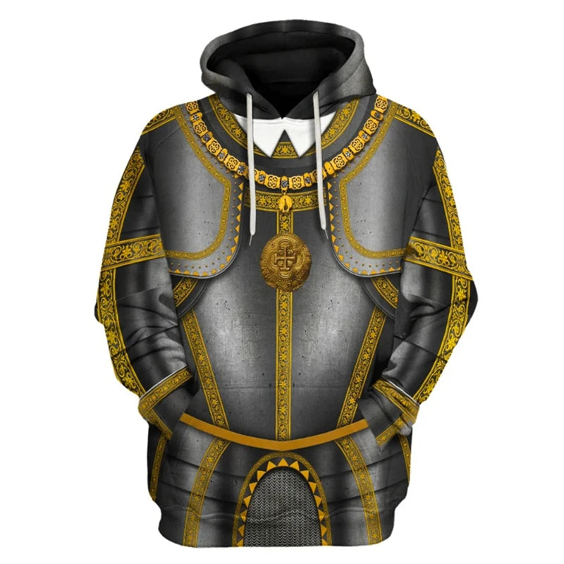 Knight Armor 3d Printed Sweatshirts Male Funny Graphic Cosplay Hoodies Casual Men's Hoody Vintage Fashion Printing Pullovers