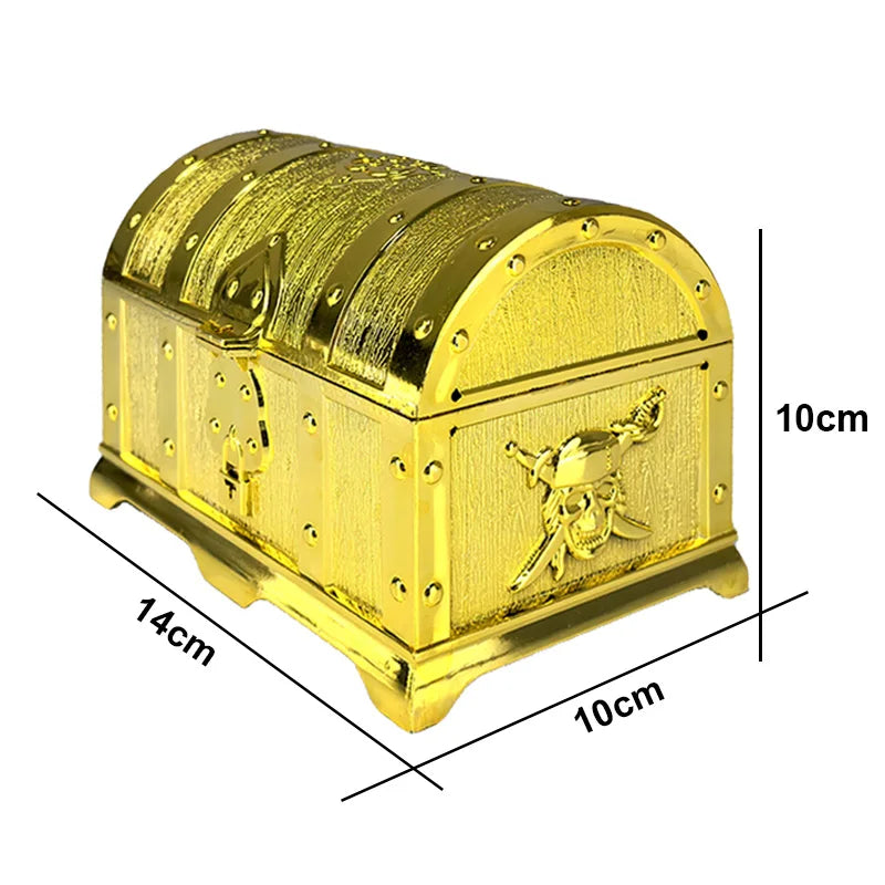 Caixa de peito de tesouro pirata, cor antiga, moedas de ouro pirata, moedas de ouro romanas, jogos de baú de tesouro, brinquedos, decorações de festa cosplay