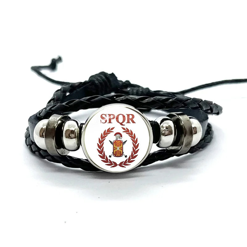 Spqr Império Romano Legiões Pulseiras De Couro Preto, Cúpula De Vidro, Multicamadas Pulseiras Trançadas, Presentes De Jóias