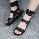 Sandália Gladiadora Masculina – Tiras com Fivela em PU | Estilo Romano para Verão