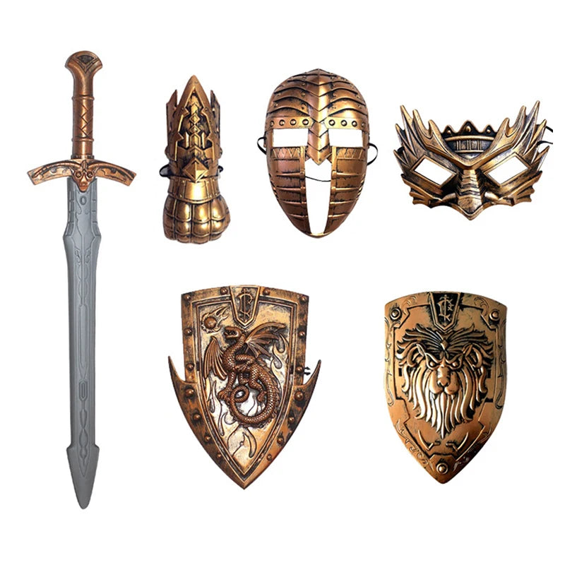 Peças Romanas Infantis – Espada, Escudo, Capacete e Máscaras Históricas para Brincadeiras Épicas